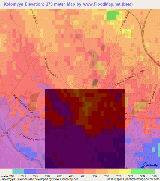 Kolomyya,Ukraine Elevation Map