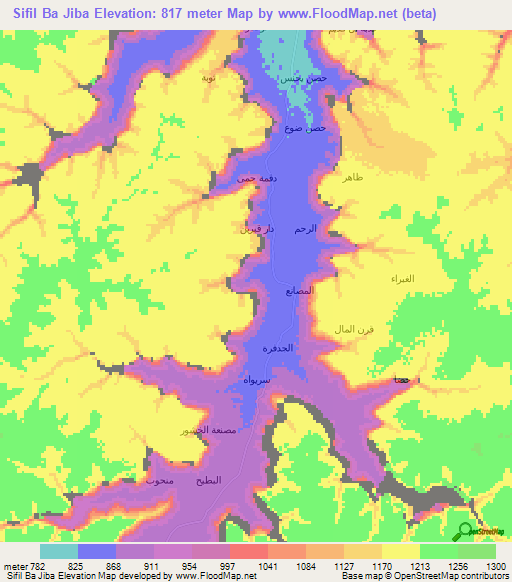 Sifil Ba Jiba,Yemen Elevation Map