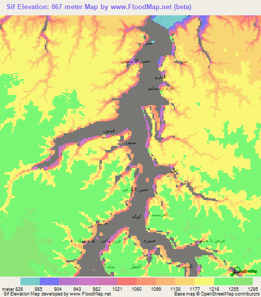 Sif,Yemen Elevation Map