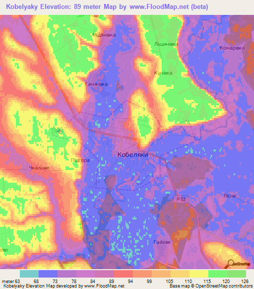 Kobelyaky,Ukraine Elevation Map