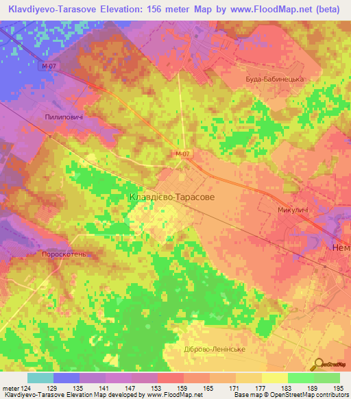 Klavdiyevo-Tarasove,Ukraine Elevation Map