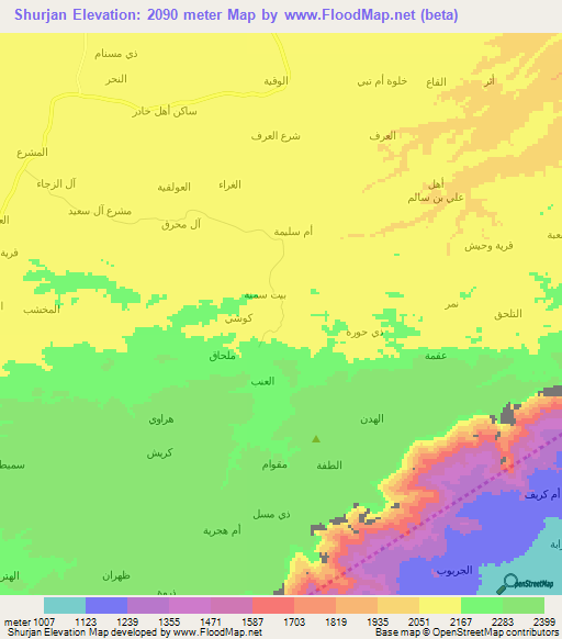 Shurjan,Yemen Elevation Map