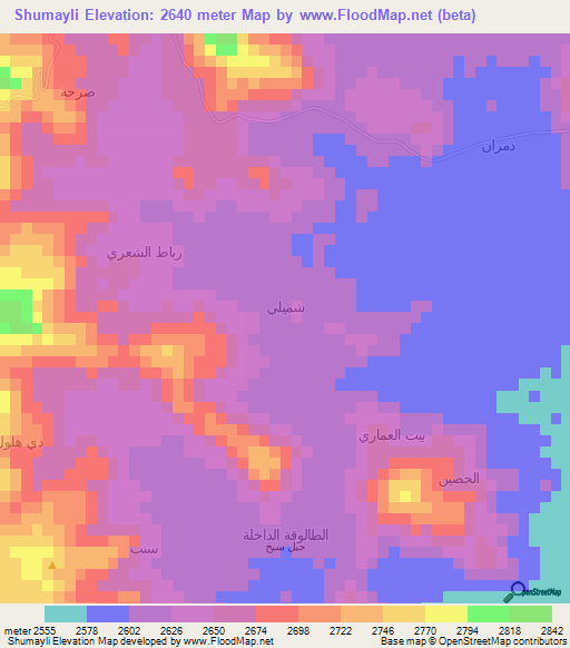 Shumayli,Yemen Elevation Map