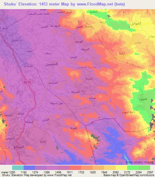 Shuku`,Yemen Elevation Map