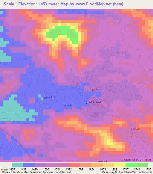 Shuku`,Yemen Elevation Map