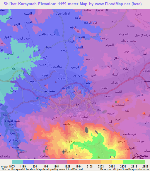 Shi`bat Kuraymah,Yemen Elevation Map