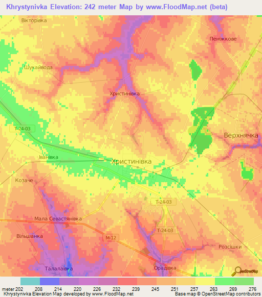 Khrystynivka,Ukraine Elevation Map