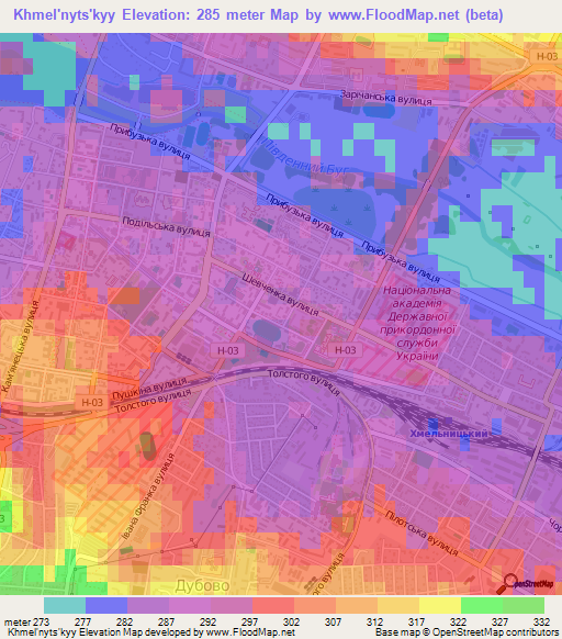 Khmel'nyts'kyy,Ukraine Elevation Map
