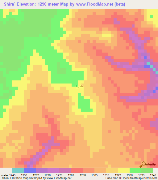 Shira`,Yemen Elevation Map