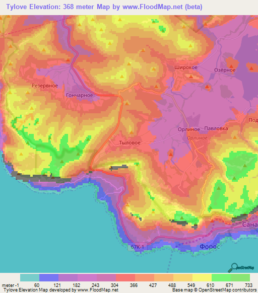 Tylove,Ukraine Elevation Map