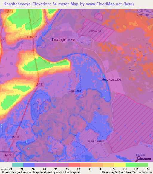 Khashchevoye,Ukraine Elevation Map