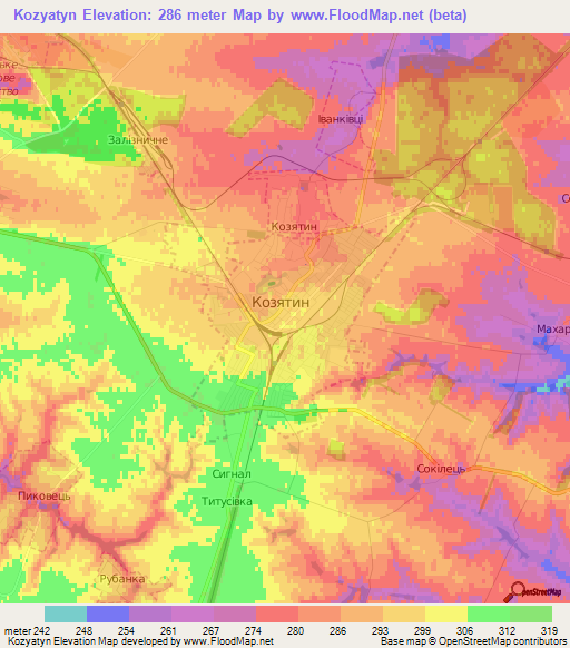 Kozyatyn,Ukraine Elevation Map