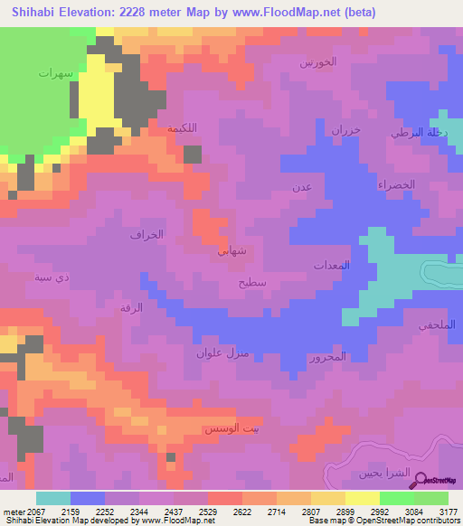 Shihabi,Yemen Elevation Map