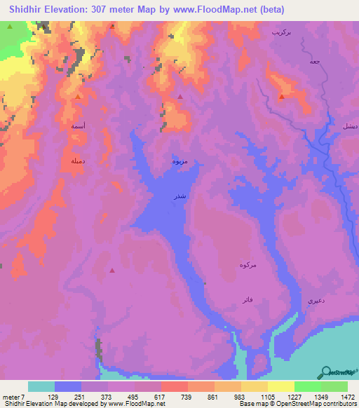 Shidhir,Yemen Elevation Map