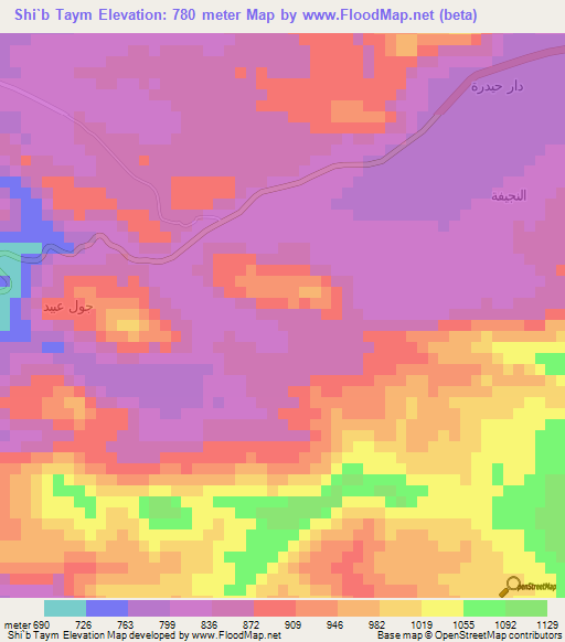 Shi`b Taym,Yemen Elevation Map