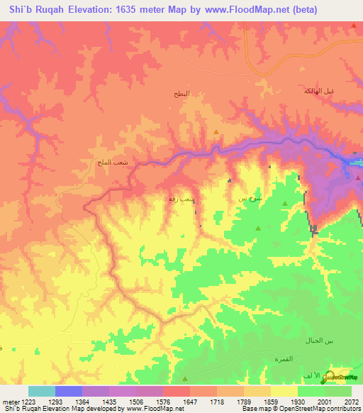 Shi`b Ruqah,Yemen Elevation Map