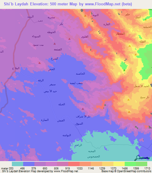 Shi`b Laydah,Yemen Elevation Map