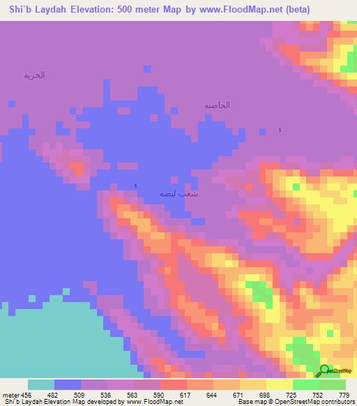 Shi`b Laydah,Yemen Elevation Map