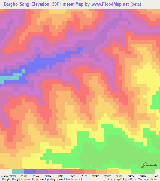 Bargho Sang,Afghanistan Elevation Map