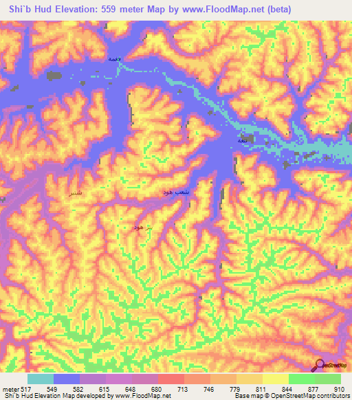 Shi`b Hud,Yemen Elevation Map