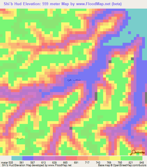 Shi`b Hud,Yemen Elevation Map