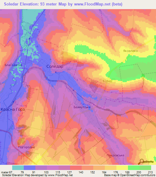 Soledar,Ukraine Elevation Map