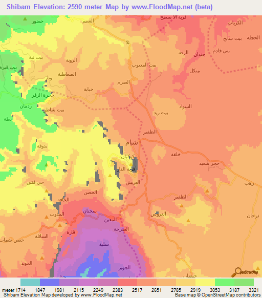 Shibam,Yemen Elevation Map