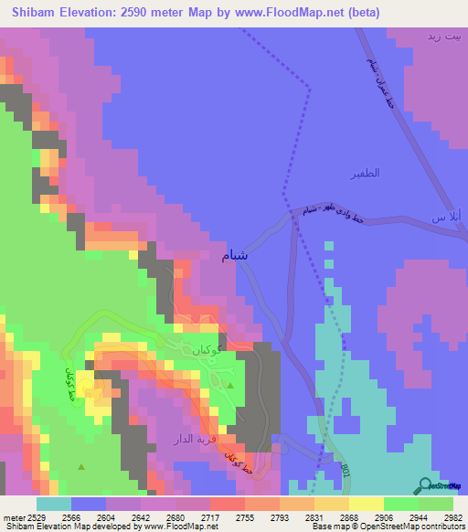 Shibam,Yemen Elevation Map