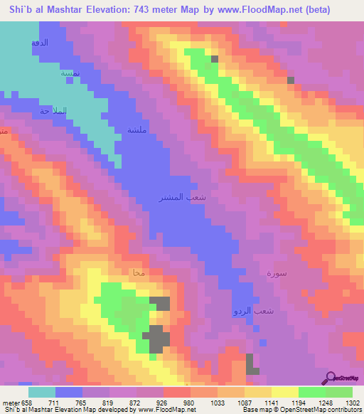 Shi`b al Mashtar,Yemen Elevation Map