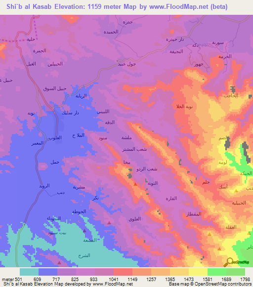Shi`b al Kasab,Yemen Elevation Map