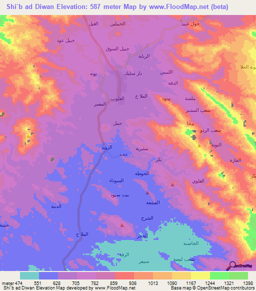 Shi`b ad Diwan,Yemen Elevation Map