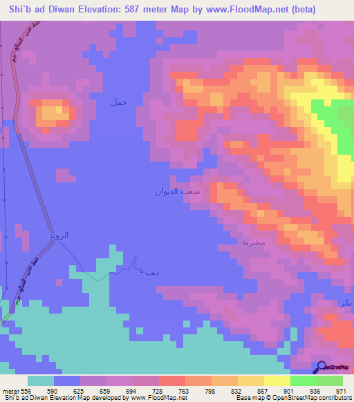 Shi`b ad Diwan,Yemen Elevation Map