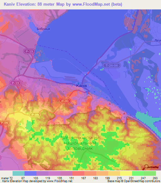 Kaniv,Ukraine Elevation Map