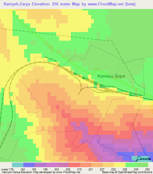 Kamysh-Zarya,Ukraine Elevation Map