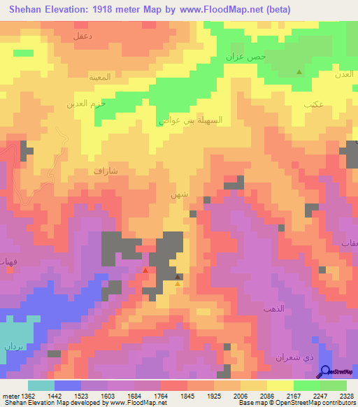 Shehan,Yemen Elevation Map