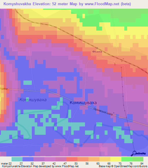 Komyshuvakha,Ukraine Elevation Map