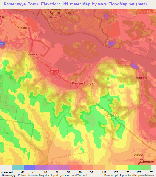 Kamennyye Potoki,Ukraine Elevation Map