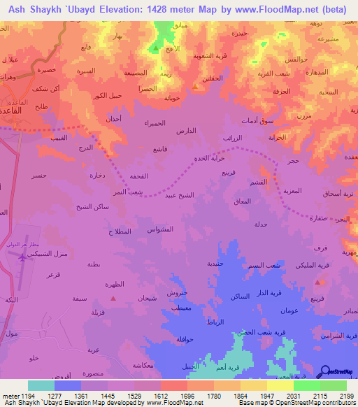 Ash Shaykh `Ubayd,Yemen Elevation Map