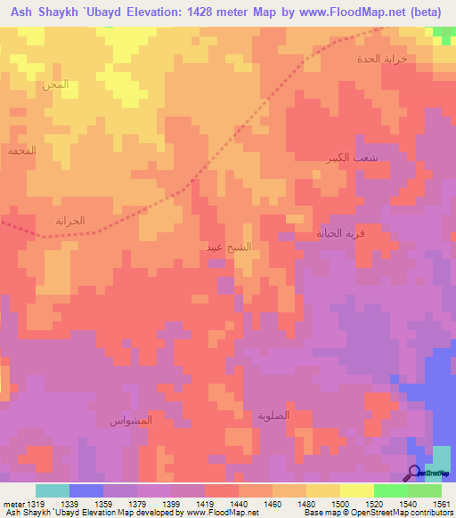 Ash Shaykh `Ubayd,Yemen Elevation Map