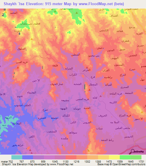 Shaykh `Isa,Yemen Elevation Map