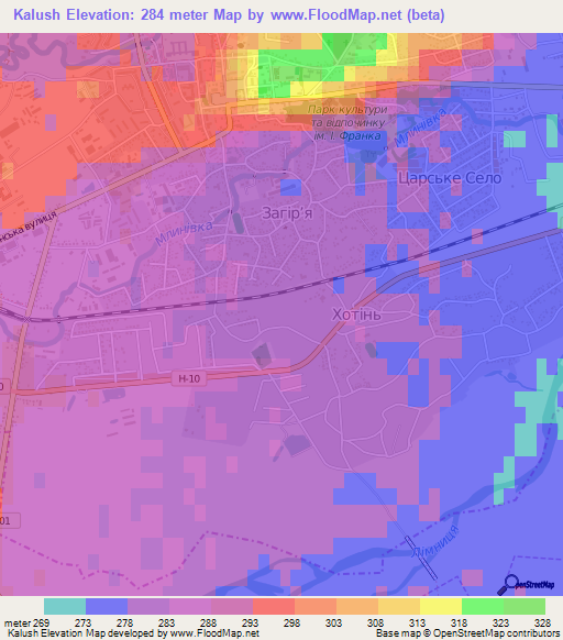 Kalush,Ukraine Elevation Map