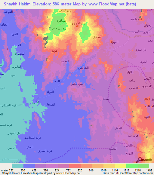 Shaykh Hakim,Yemen Elevation Map
