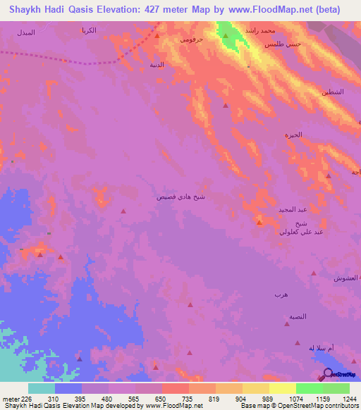 Shaykh Hadi Qasis,Yemen Elevation Map
