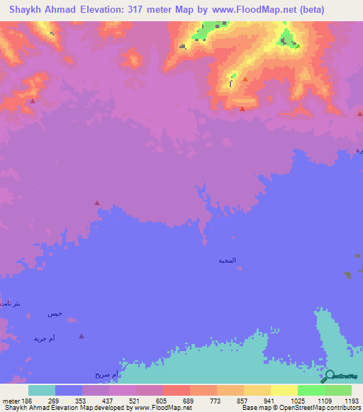 Shaykh Ahmad,Yemen Elevation Map