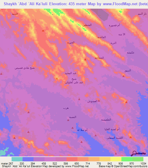 Shaykh `Abd `Ali Ka`luli,Yemen Elevation Map