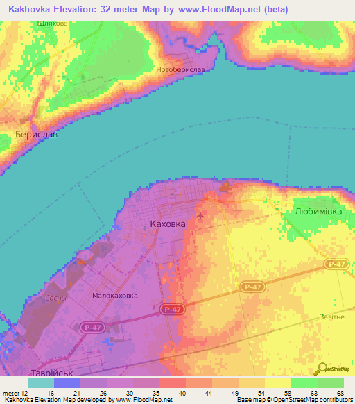 Kakhovka,Ukraine Elevation Map