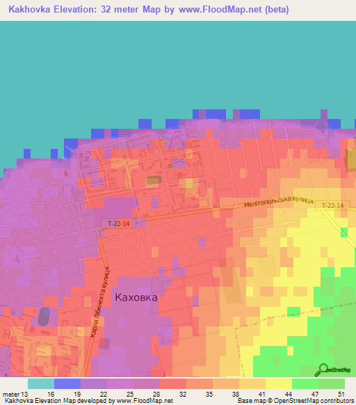 Kakhovka,Ukraine Elevation Map