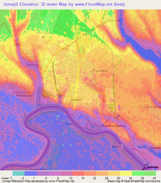 Izmayil,Ukraine Elevation Map