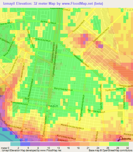 Izmayil,Ukraine Elevation Map