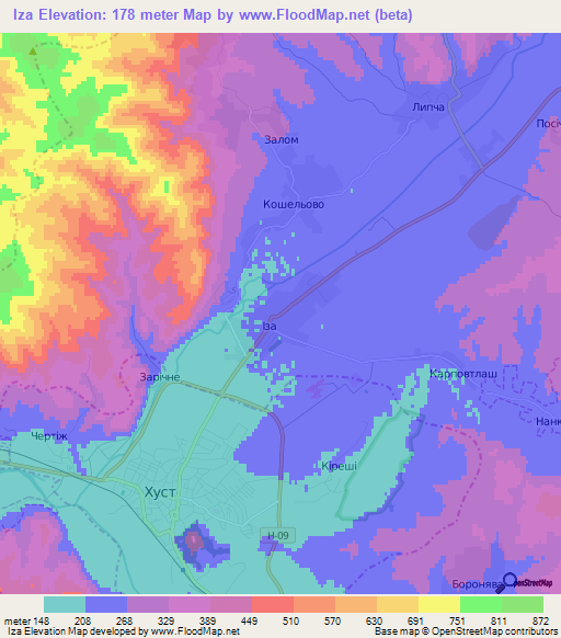 Iza,Ukraine Elevation Map